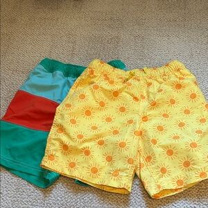 Hanna Andersson Yellow Sun Print & Teal Colorblock Kids Swim Trunks